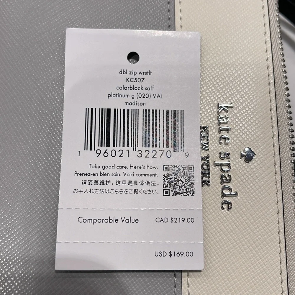 Kate Spade Madison Double Zip Wristlet Wallet Phone Holder 
Platinum Grey
NWT - Picture 13 of 16
